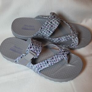 Skechers Foamies Women’s Gray and Purple Patterned Sport Sandals,sz 8